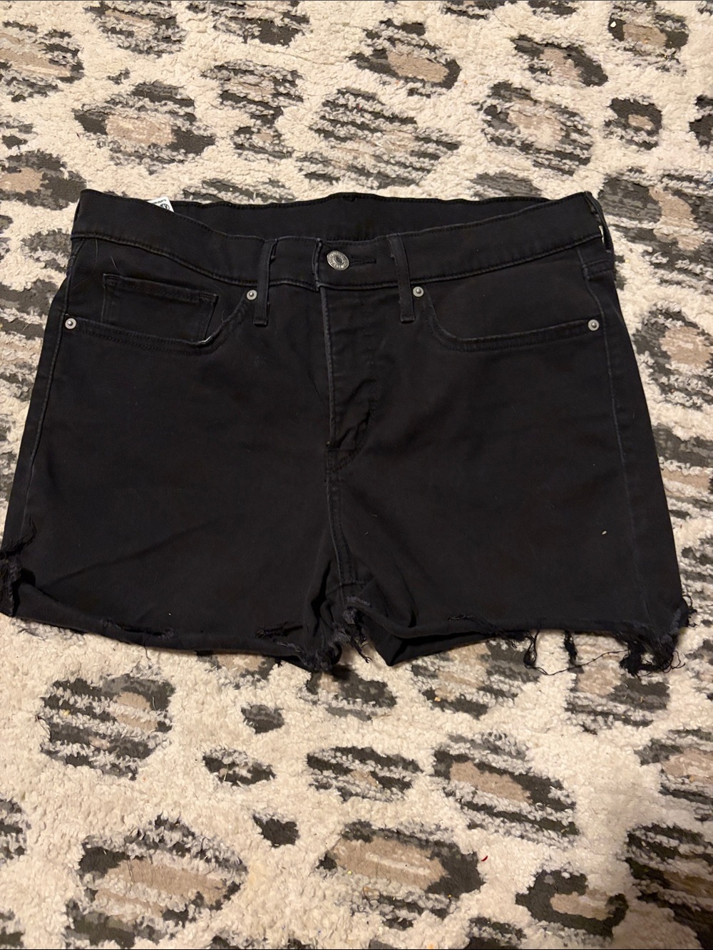 Levi's Black Denim Frayed Hem Shorts